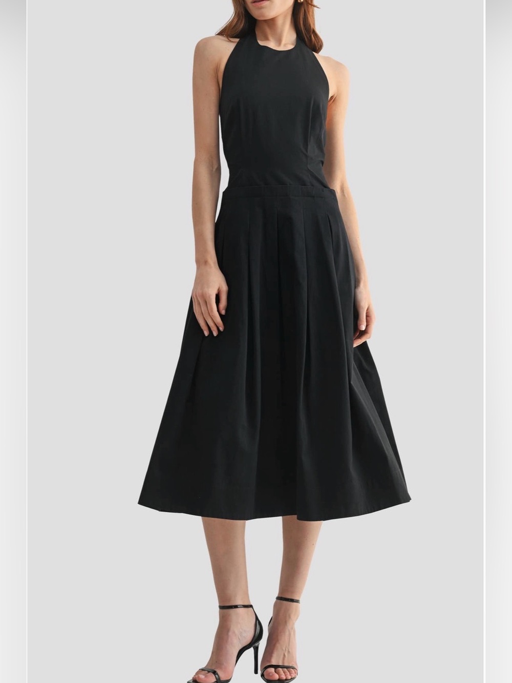 Mila Mae | Black Pleated‎ Halter Midi Dress S